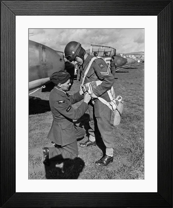 Framed Print : Army Airborne: R. A. F makes certain the pupil known how to fix her chute Framed Print : Army Airborne: R. A. F makes certain the pupil known how to fix her chute