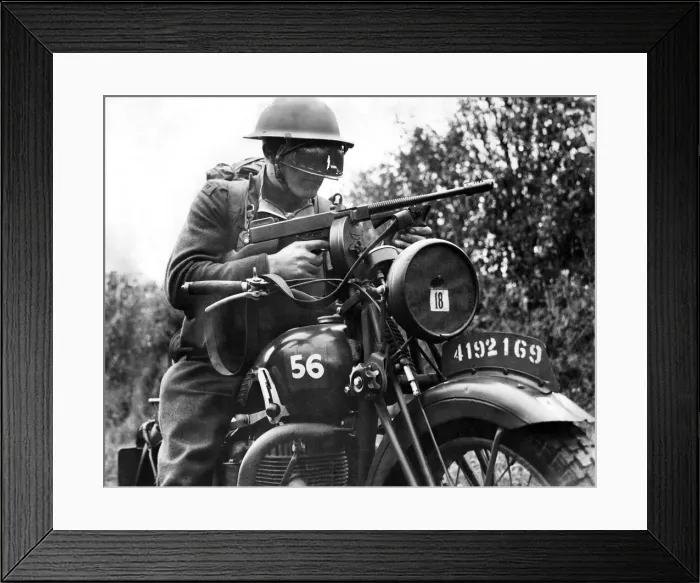 Framed Print : Army Training. Army motorcycle rider trains for invasion. November 1940 P014894