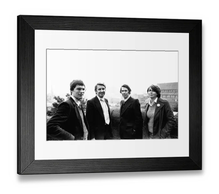 Framed Print : David Steel is pictured with Liberal supporters, Stewart Mole, left Framed Print : David Steel is pictured with Liberal supporters, Stewart Mole, left