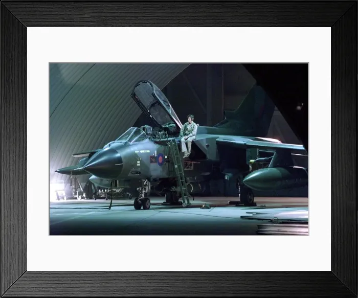 Framed Print : An RAF Tornado jet being prepared for battle in the hangar at Ali Al Salem Air Base in Framed Print : An RAF Tornado jet being prepared for battle in the hangar at Ali Al Salem Air Base in