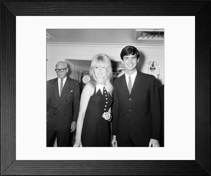 Framed Print : Brigitte Bardot (30) & Antony Perkins (31) pictured during photocall press conference Framed Print : Brigitte Bardot (30) & Antony Perkins (31) pictured during photocall press conference