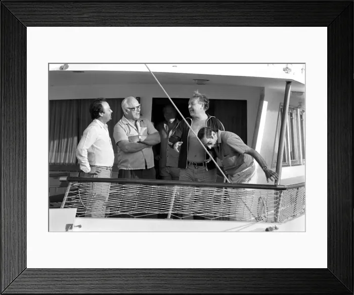 Framed Print : Freddie Laker: Entrepreneur with his motor cruiser in Majorca. July 1981 81-03733a-023 Framed Print : Freddie Laker: Entrepreneur with his motor cruiser in Majorca. July 1981 81-03733a-023
