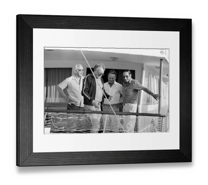 Framed Print : Freddie Laker: Entrepreneur with his motor cruiser in Majorca. July 1981 81-03733a-037