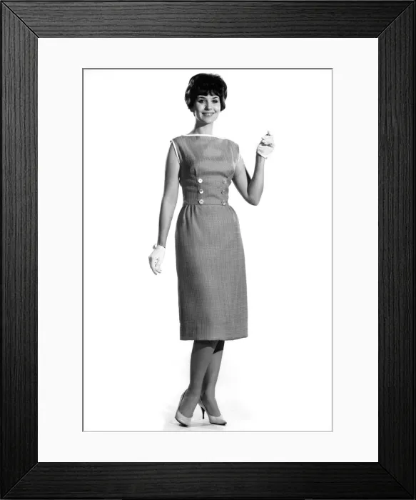 Framed Print : Clothing Fashion: Ann Cave modeling sleeveless summer dress with button detailing Framed Print : Clothing Fashion: Ann Cave modeling sleeveless summer dress with button detailing