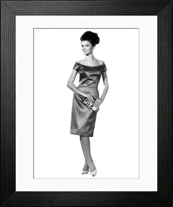 Framed Print : Reveille Fashions 1964: Meriel Weston silk evening dress. January 1964 P007611 Framed Print : Reveille Fashions 1964: Meriel Weston silk evening dress. January 1964 P007611