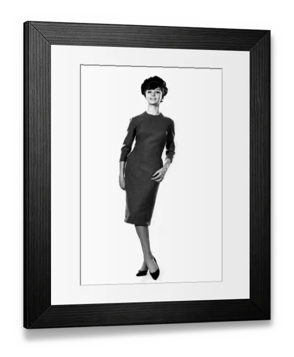 Framed Print : Reveille Fashions: Meriel Weston modeling a business dress with pencil style skirt