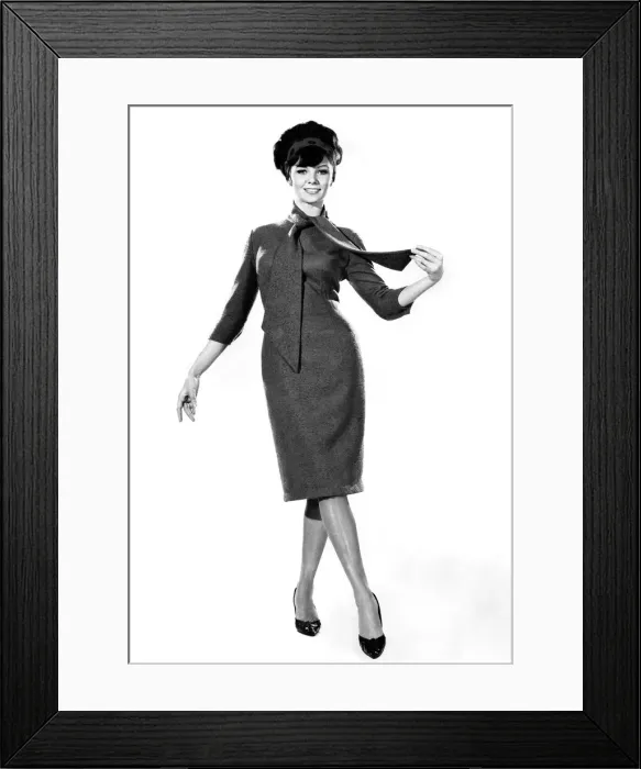 Framed Print : Reveille Fashions: Meriel Weston modeling a business dress with pencil style skirt