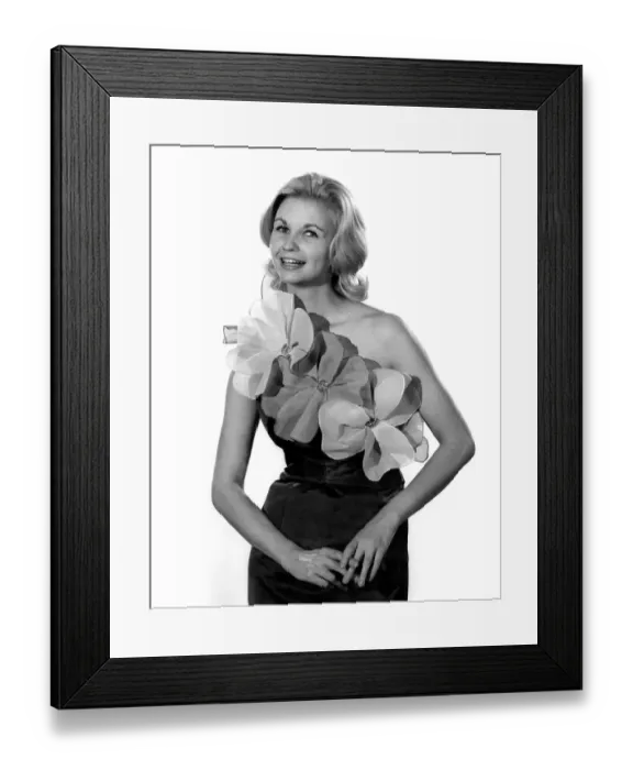 Framed Print : Reveille Fashions 1961. Wendy Tarpp modeling dress with torso made iout of flowers Framed Print : Reveille Fashions 1961. Wendy Tarpp modeling dress with torso made iout of flowers