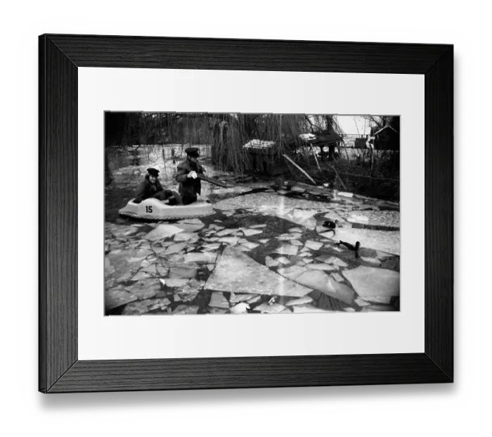 Framed Print : Keepers at Chessington Zoo chip the ice on the storks and ducks pond Framed Print : Keepers at Chessington Zoo chip the ice on the storks and ducks pond