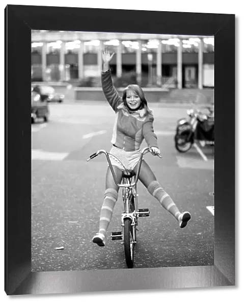 Bicycle, Chopper, Culture  /  Icon. Model Susan Sayer riding on bike