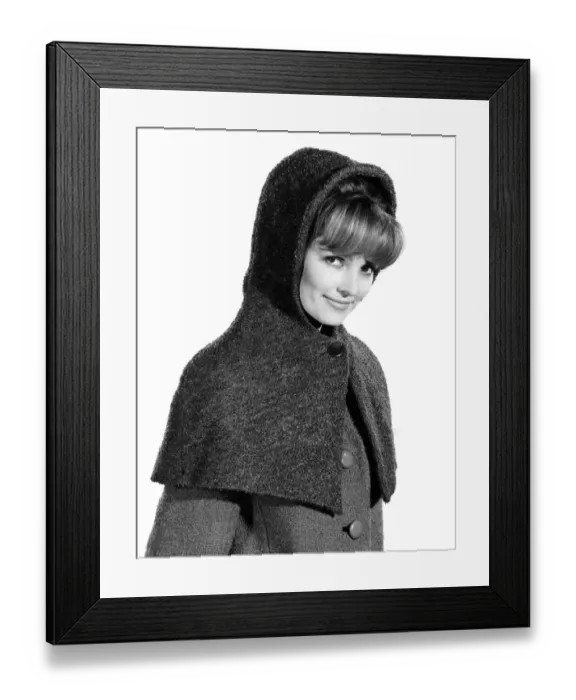 Framed Print : Reveille Fashions 1964: Vivienne Cornwall medelling a hooded shawl. December 1964 P007581