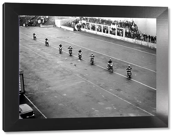 Action. Motorsport. I. O. M. TT. Races. Royal Marines Motor Cycle Display Squad