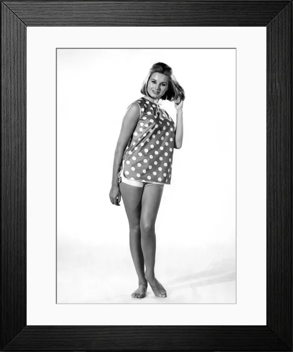Framed Print : Reveille Fashions: Margaret Lorraine modeling a polka dot vest for the beach Framed Print : Reveille Fashions: Margaret Lorraine modeling a polka dot vest for the beach