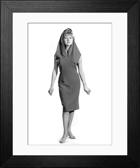 Framed Print : Reveille Fashions: Caron Gardner modeling sleeveless summer dress with matching shawl Framed Print : Reveille Fashions: Caron Gardner modeling sleeveless summer dress with matching shawl