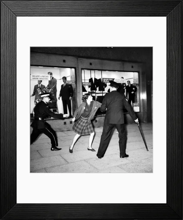 Framed Print : Police try to control fans in the streets of Liverpool before the premiere of the Beatles