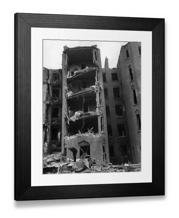Framed Print : Blast damage to a block of flats at Maida Vale in London after a V1 flying bomb attack Framed Print : Blast damage to a block of flats at Maida Vale in London after a V1 flying bomb attack