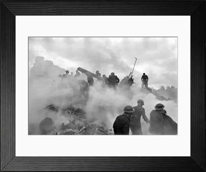 Framed Print : V1 flying bomb falls on dwelling houses and shops somewhere in Southern England Framed Print : V1 flying bomb falls on dwelling houses and shops somewhere in Southern England
