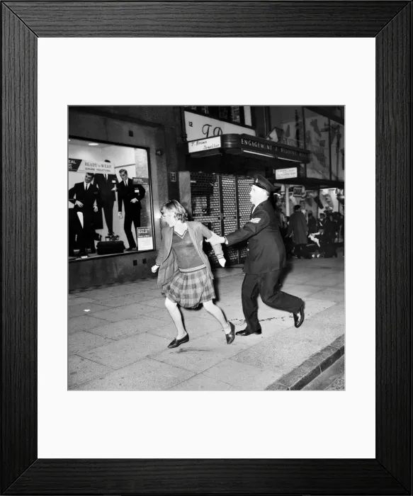 Framed Print : Police try to control fans in the streets of Liverpool before the premiere of the Beatles Framed Print : Police try to control fans in the streets of Liverpool before the premiere of the Beatles