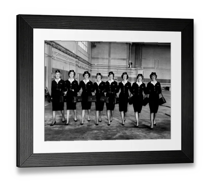 Framed Print : BOAC Air Stewardesses line up wearing their uniforms January 1963 P004606