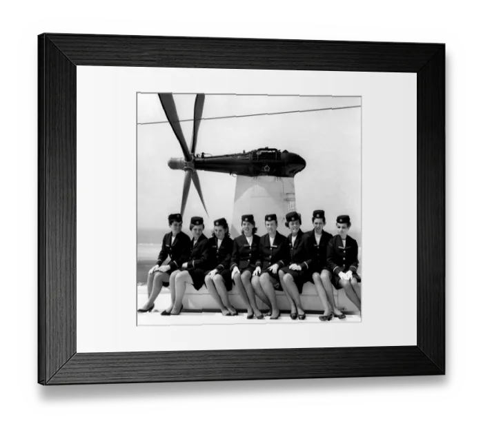 Framed Print : Air Stewardesses on Cross Channel Hovercraft. July 1968 P004616 Framed Print : Air Stewardesses on Cross Channel Hovercraft. July 1968 P004616