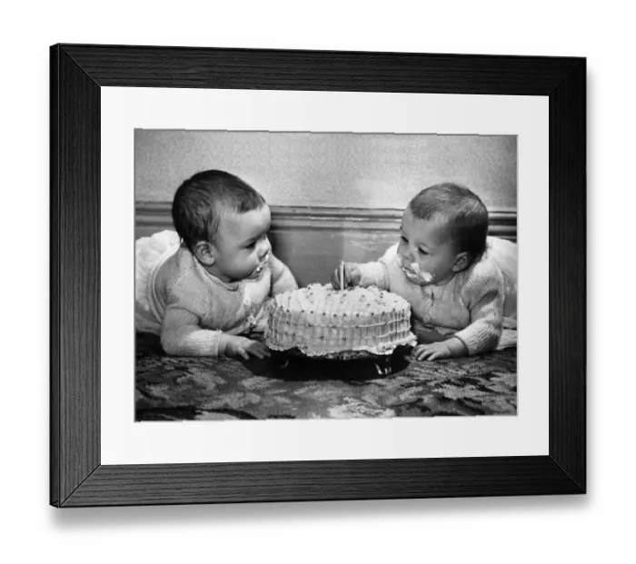 Framed Print : LifeOs a piece of cake now First birthday for two gurgling babies