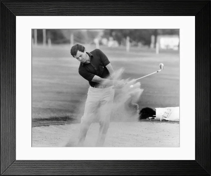 Framed Print : Happy as a sand boy... Bernard Gallacher blasts from a bunker in the Lawrence Batley Framed Print : Happy as a sand boy... Bernard Gallacher blasts from a bunker in the Lawrence Batley