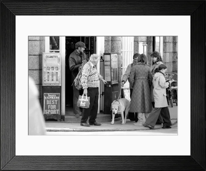 Framed Print : Prime Minister Harold Wilson seen here leaving the local general store on the Scilly Framed Print : Prime Minister Harold Wilson seen here leaving the local general store on the Scilly