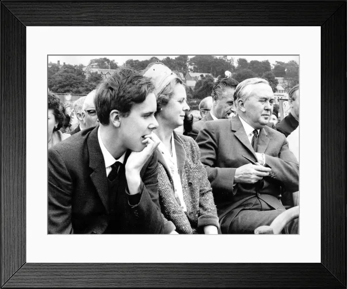 Framed Print : Durham Miners Gala - Harold Wilson with his wife and son Giles before the speeches Framed Print : Durham Miners Gala - Harold Wilson with his wife and son Giles before the speeches