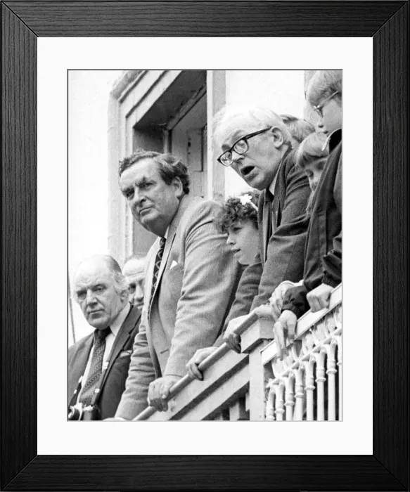 Framed Print : Durham Miners Gala - Michael Foot and Dennis Healey watch the march pass by Framed Print : Durham Miners Gala - Michael Foot and Dennis Healey watch the march pass by