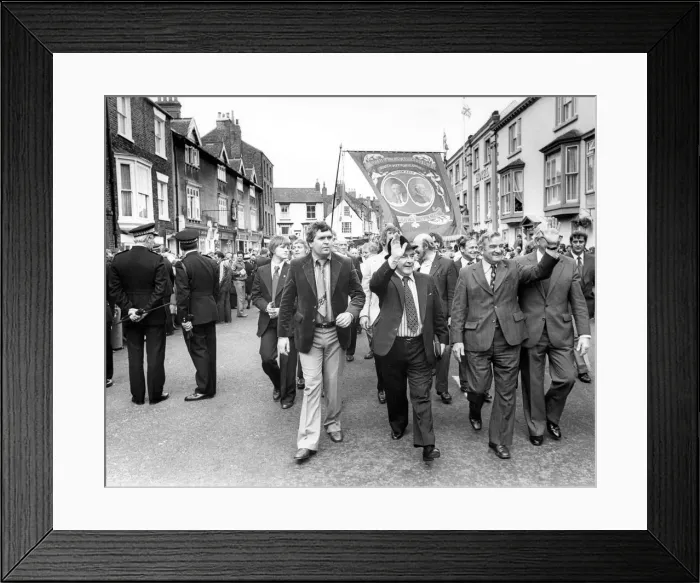 Framed Print : Durham Miners Gala - Joe Gormley leads the South Hetton Lodge Group Framed Print : Durham Miners Gala - Joe Gormley leads the South Hetton Lodge Group