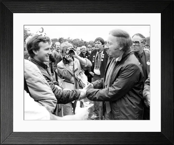 Framed Print : Durham Miners Gala - Arthur Scargill is greeted by well-wishers Framed Print : Durham Miners Gala - Arthur Scargill is greeted by well-wishers