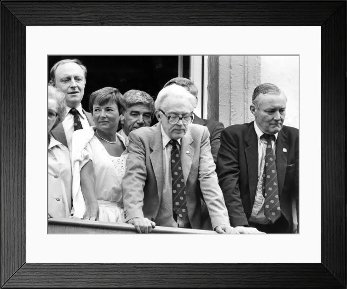 Framed Print : Durham Miners Gala - Michael Foot and Tony Benn watch the gala pass by Framed Print : Durham Miners Gala - Michael Foot and Tony Benn watch the gala pass by