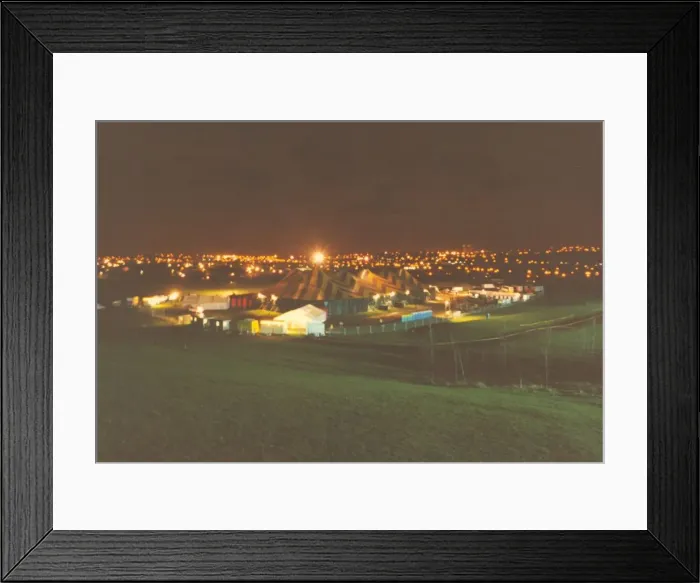 Framed Print : Singer Songwriter Chris Rea - the tent is prepared for his concert at Gateshead Staudium