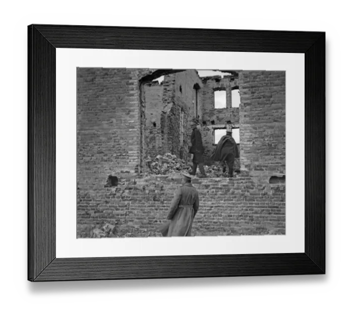Framed Print : Russian officer inspect railway station (Radzivilov ) following bombardment