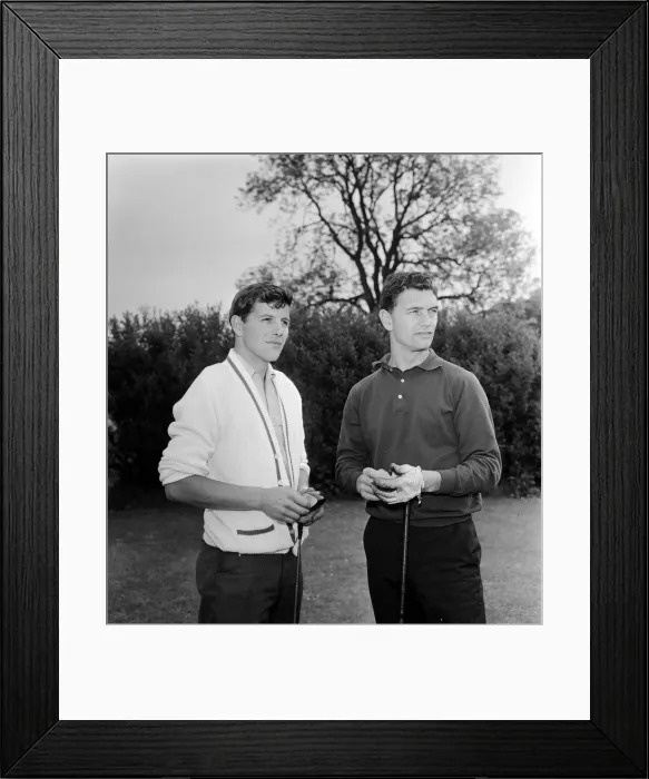Framed Print : TT Riders Jim Redman (light shirt) and Phil Read playing golf. 29th June 1965 Framed Print : TT Riders Jim Redman (light shirt) and Phil Read playing golf. 29th June 1965