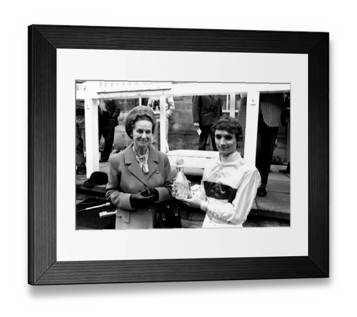 Framed Print : Jockey Walter Swinburn receives a winners trophy at Gosforth Park Racecourse, Newcastle Framed Print : Jockey Walter Swinburn receives a winners trophy at Gosforth Park Racecourse, Newcastle