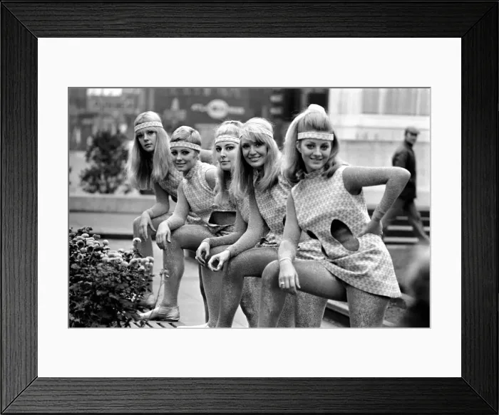 Framed Print : Fashion: Clothing: Girls are pictured modeling the usheretts dress of the future designed Framed Print : Fashion: Clothing: Girls are pictured modeling the usheretts dress of the future designed