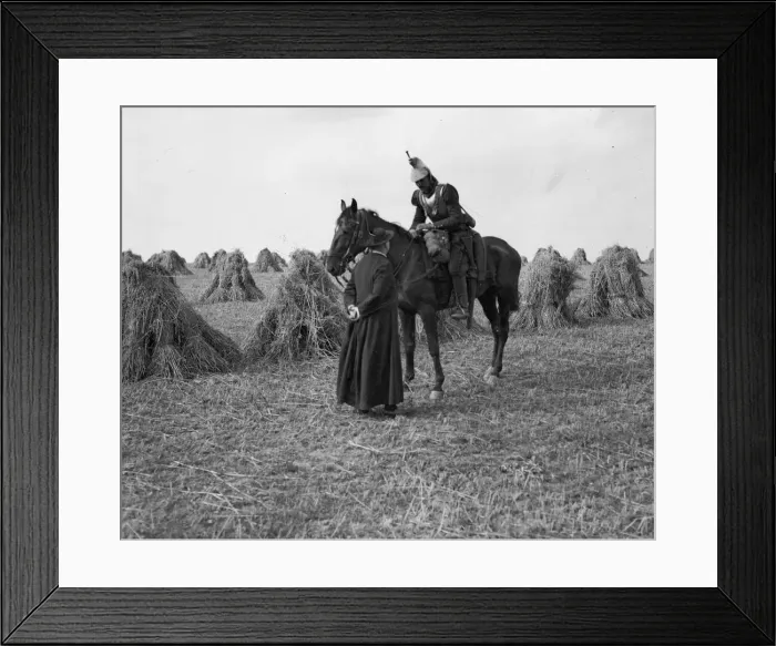 Framed Print : A priest talks to a French Cuirassiers in a corn field on the Belgium - France border