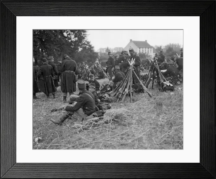 Framed Print : Belgian soldiers seen in a field close to Louvain 16th August 1914 Framed Print : Belgian soldiers seen in a field close to Louvain 16th August 1914