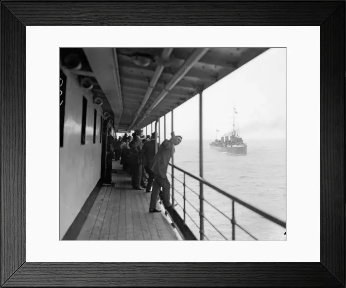 Framed Print : Royal Navy Destroyer seen here escorting a channel steamer at the outbreak of war Framed Print : Royal Navy Destroyer seen here escorting a channel steamer at the outbreak of war