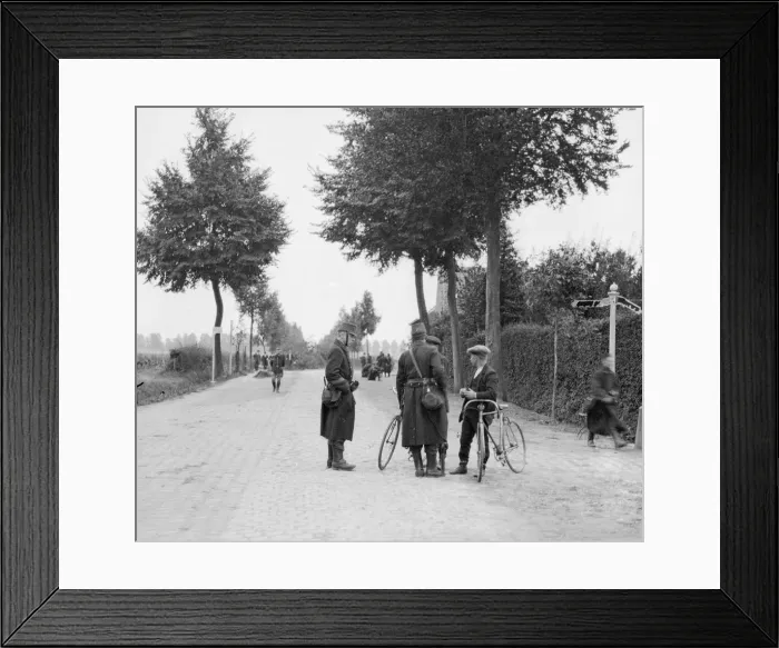 Framed Print : Soldiers seen here checking papers. No one is allowed to proceed in Belgium without a Framed Print : Soldiers seen here checking papers. No one is allowed to proceed in Belgium without a