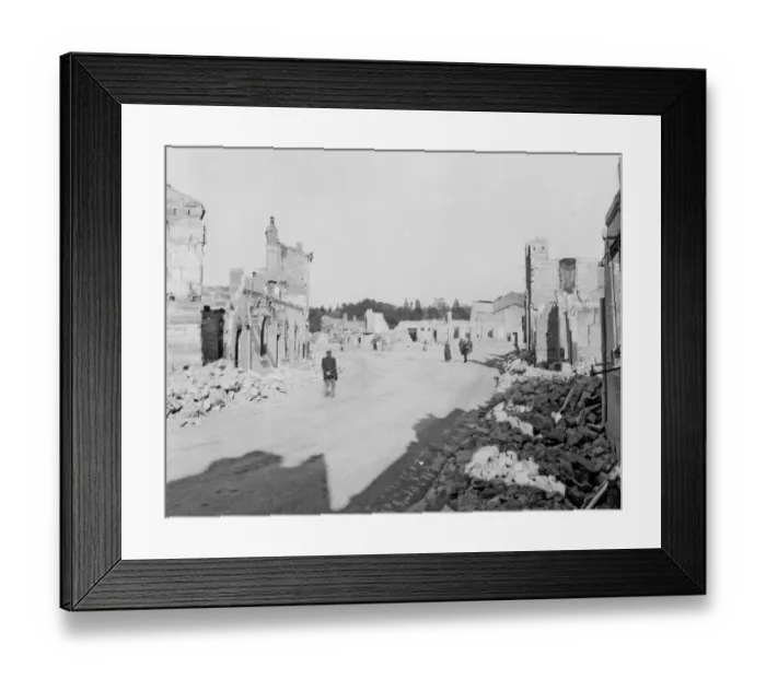 Framed Print : The town of Revigny destroyed by the Germans during the fighting on the Eastern flank of