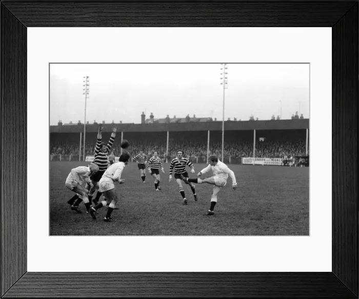 Framed Print : Gloucester Number 10 clear the lines during the match against Somerset. Gloucester v Framed Print : Gloucester Number 10 clear the lines during the match against Somerset. Gloucester v