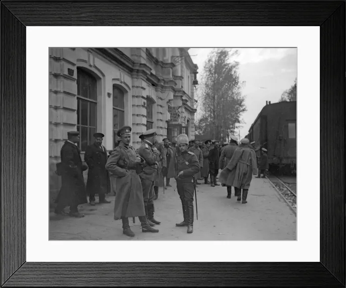 Framed Print : Russian officers gather at the frontier railway station at Radzivilov before the army