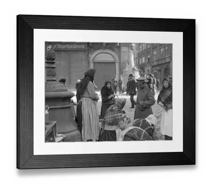 Framed Print : A Russian officer seen here buying a drink of milk from a local peasant woman in Lemberg