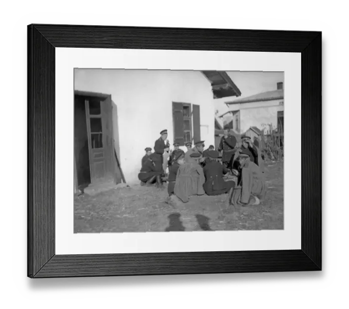 Framed Print : Russian soldiers seen here eating supper in a Galician village as the army advances Framed Print : Russian soldiers seen here eating supper in a Galician village as the army advances