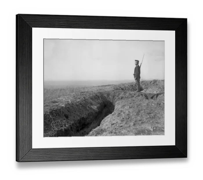 Framed Print : Russian sentry stands guard over trenches overlooking the village of Halicz Framed Print : Russian sentry stands guard over trenches overlooking the village of Halicz