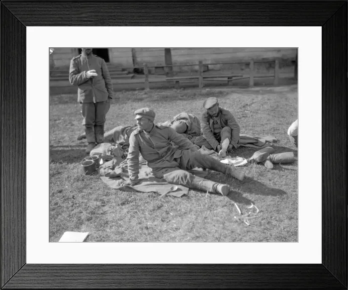 Framed Print : Wounded Russian soldiers seen here taking a rest in Halicz. Circa September 1914 Framed Print : Wounded Russian soldiers seen here taking a rest in Halicz. Circa September 1914