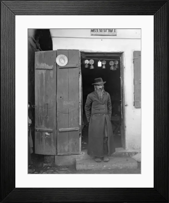 Framed Print : Galician trader seen here standing in the entrance to his Lamp shop in Halicz Framed Print : Galician trader seen here standing in the entrance to his Lamp shop in Halicz
