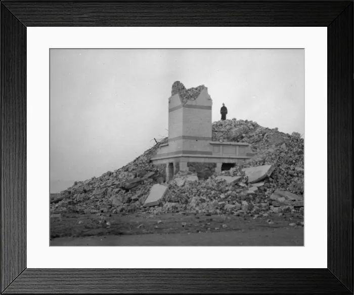 Framed Print : Belgian soldiers seen here inspecting the remains of a residential villa near Dunkirk Framed Print : Belgian soldiers seen here inspecting the remains of a residential villa near Dunkirk